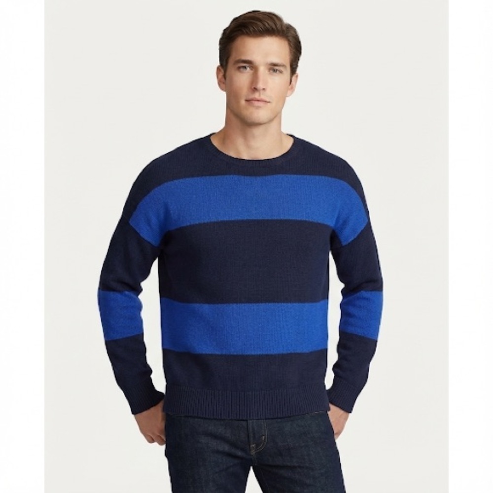 Lauren Ralph Lauren preppy striped crewneck lambswool blend sweater XL